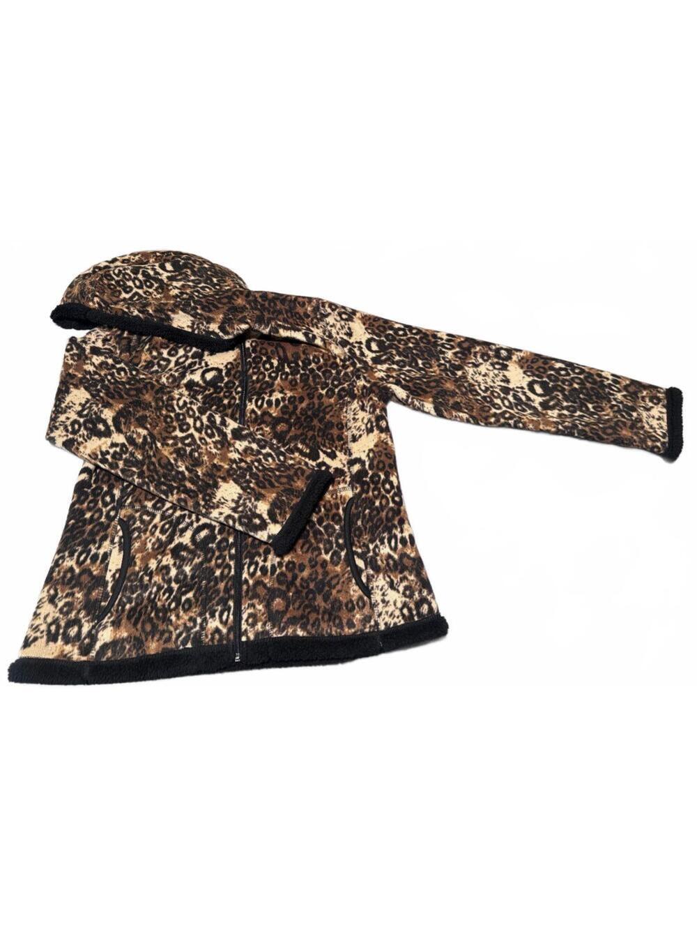 Vintage Women’s Faded Glory Fleece Coat Leopard Pattern Full Zipper Medium